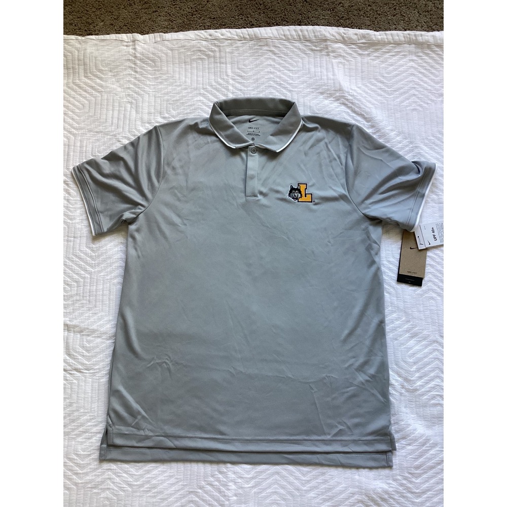 Nike Dri-FIT Collegiate Polo Shirt Mens‎ Large Gray Wolf Logo Golf UPF 40+